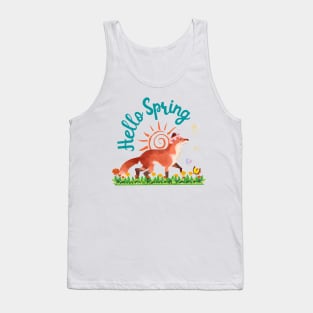 Hello Spring Fox Flower Watercolor Pattern Tank Top